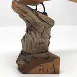 Carved and Signed Wooden Bird on Driftwood and Log Base