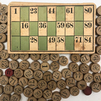 C. 1910s Pretty Lotto Cards and Complete (w/one substitute) Set of Wooden Numbers