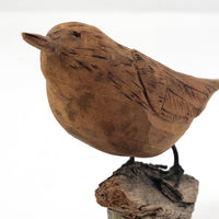 Carved and Signed Wooden Bird on Driftwood and Log Base