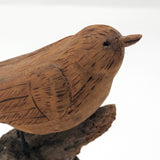 Carved and Signed Wooden Bird on Driftwood and Log Base