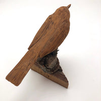 Carved and Signed Wooden Bird on Driftwood and Log Base