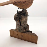 Carved and Signed Wooden Bird on Driftwood and Log Base