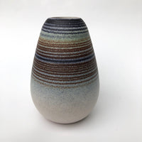 Egg-Shaped Studio Pottery Vase with Bands of Blue and Brown