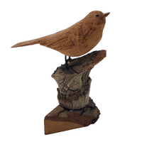 Carved and Signed Wooden Bird on Driftwood and Log Base