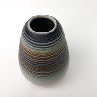Egg-Shaped Studio Pottery Vase with Bands of Blue and Brown