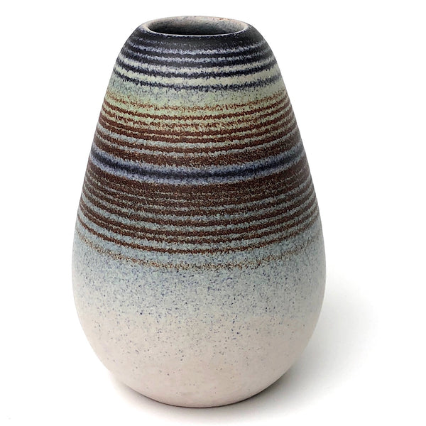 Egg-Shaped Studio Pottery Vase with Bands of Blue and Brown