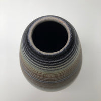 Egg-Shaped Studio Pottery Vase with Bands of Blue and Brown