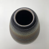 Egg-Shaped Studio Pottery Vase with Bands of Blue and Brown