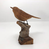 Carved and Signed Wooden Bird on Driftwood and Log Base