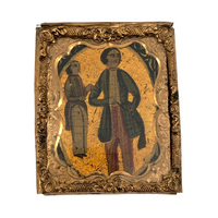 Gold Leafed Early Miniature Painting on Laquered Papier Mache in Daguerrotype Frame
