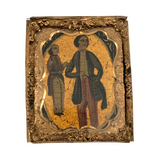 Gold Leafed Early Miniature Painting on Laquered Papier Mache in Daguerrotype Frame