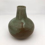 Light Green and Brown Glazed Studio Pottery Bud Vase Signed Krantz