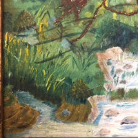 American Oil on Board Painting of Fallen Tree, Signed REA, 1949