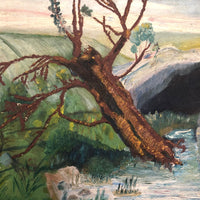 American Oil on Board Painting of Fallen Tree, Signed REA, 1949