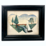 Mid 19th Century Folk Art Cutout Watercolor with Paper Collage