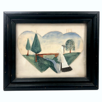 Mid 19th Century Folk Art Cutout Watercolor with Paper Collage