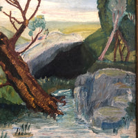 American Oil on Board Painting of Fallen Tree, Signed REA, 1949