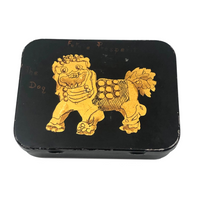 Antique Tole Painted Foo Dog Box for "Future Prosperity"
