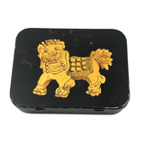 Antique Tole Painted Foo Dog Box for "Future Prosperity"