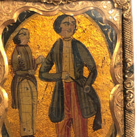 Gold Leafed Early Miniature Painting on Laquered Papier Mache in Daguerrotype Frame