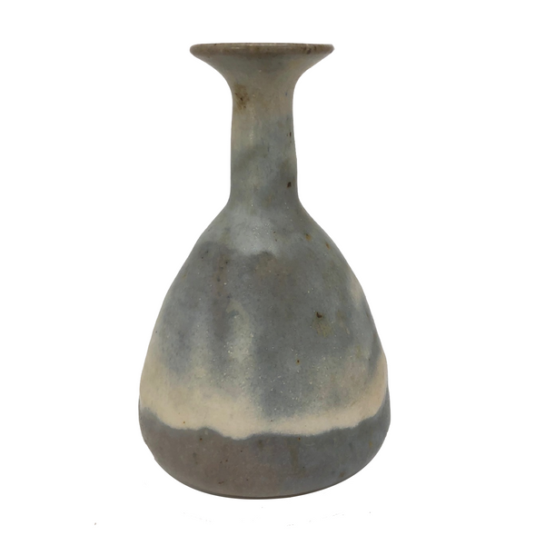 Cream and Pale Blue-Gray Glazed Studio Pottery Budvase with Long Neck