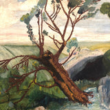 American Oil on Board Painting of Fallen Tree, Signed REA, 1949