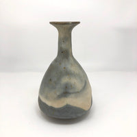 Cream and Pale Blue-Gray Glazed Studio Pottery Budvase with Long Neck