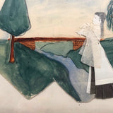 Mid 19th Century Folk Art Cutout Watercolor with Paper Collage