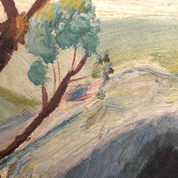 American Oil on Board Painting of Fallen Tree, Signed REA, 1949