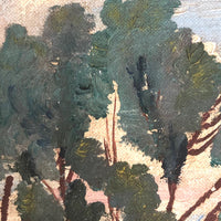 American Oil on Board Painting of Fallen Tree, Signed REA, 1949
