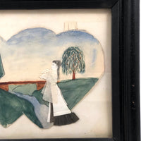Mid 19th Century Folk Art Cutout Watercolor with Paper Collage