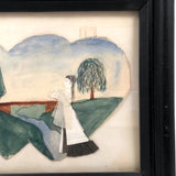 Mid 19th Century Folk Art Cutout Watercolor with Paper Collage