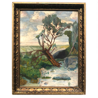 American Oil on Board Painting of Fallen Tree, Signed REA, 1949