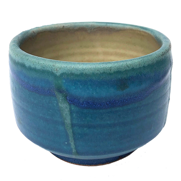 Painterly Blue Green Glazed Pottery Bowl or Small Planter