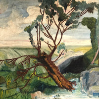 American Oil on Board Painting of Fallen Tree, Signed REA, 1949