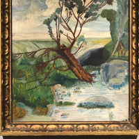 American Oil on Board Painting of Fallen Tree, Signed REA, 1949
