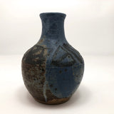Drippy Blue Glazed Studio Pottery Bud Vase with Banded Design of Black Triangles