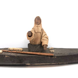 Antique Inuit Hide Kayak with Carved Wooden Figure