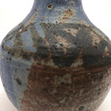 Drippy Blue Glazed Studio Pottery Bud Vase with Banded Design of Black Triangles