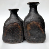 Mid-Century Black and Brown Studio Pottery Double Vase