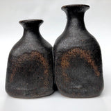 Mid-Century Black and Brown Studio Pottery Double Vase