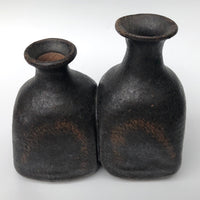 Mid-Century Black and Brown Studio Pottery Double Vase