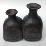Mid-Century Black and Brown Studio Pottery Double Vase