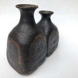 Mid-Century Black and Brown Studio Pottery Double Vase