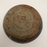 Drippy Blue Glazed Studio Pottery Bud Vase with Banded Design of Black Triangles