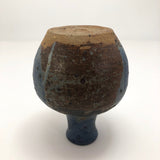 Drippy Blue Glazed Studio Pottery Bud Vase with Banded Design of Black Triangles