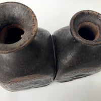 Mid-Century Black and Brown Studio Pottery Double Vase