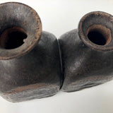 Mid-Century Black and Brown Studio Pottery Double Vase