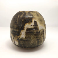 Brown, Cream and Ochre Glazed Round Studio Pottery Budvase