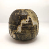 Brown, Cream and Ochre Glazed Round Studio Pottery Budvase